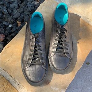 BUBs mock croc look leather lace up flat sneakers